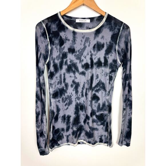 KOKUN Printed Overdyed soft bamboo cashmere blend Sweater Crew Silver Water sz S - Picture 2 of 7